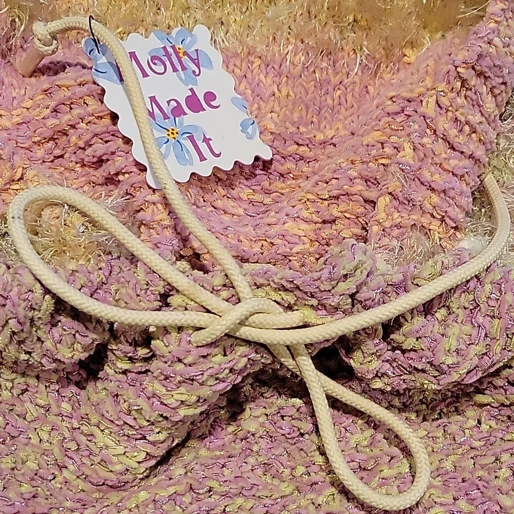 Hand knitted backpack with eyelash and velvety yarns - Handmade